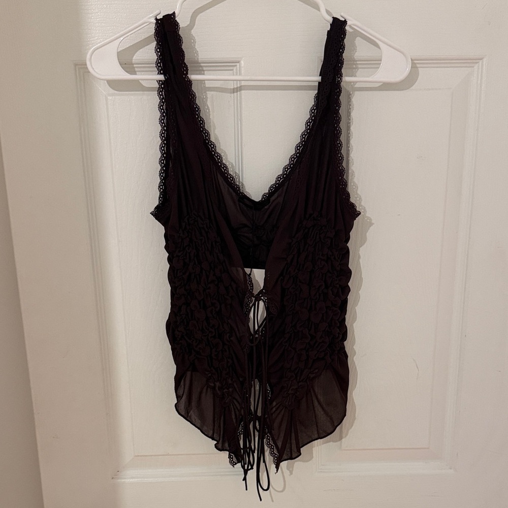 Zara Brown Lace-Trimmed Tank Top
